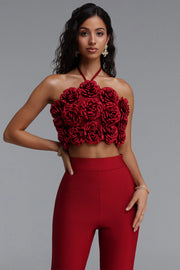 Ferean Stylish Halter Floral Mini Top And Slim Bandage Pants Two-Piece Set